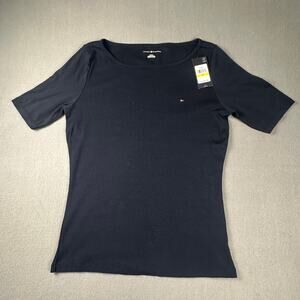 NWT Tommy Hilfiger navy Boatneck short sleeve shirt Size M